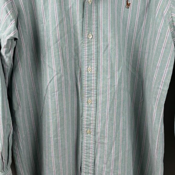 Ralph Lauren Dress shirt Men Large Green Purple Stripe - MultiPony Cotton Button - Picture 3 of 6